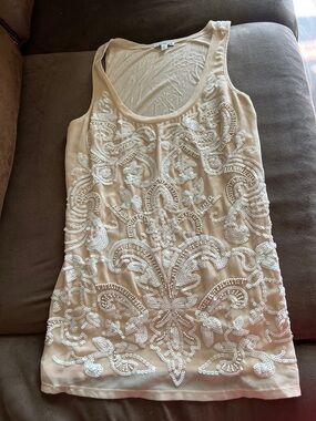 Express Nude-Beige Tank Top with White Sequin Detailing